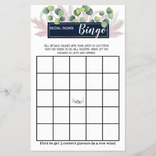 Pampas Grass  Bridal Shower Bingo Game Card Flyer