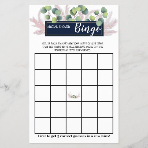 Pampas Grass  Bridal Shower Bingo Game Card Flyer