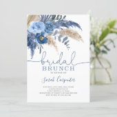 Pampas Grass Bridal Shower blue floral invitation (Standing Front)