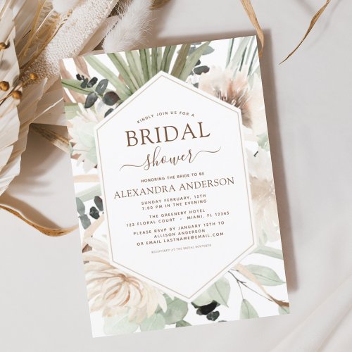 Pampas Grass Bridal Shower Boho Eucalyptus  Invita Invitation