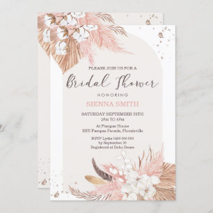 Pampas Grass Bridal Shower Invitation Boho Arch