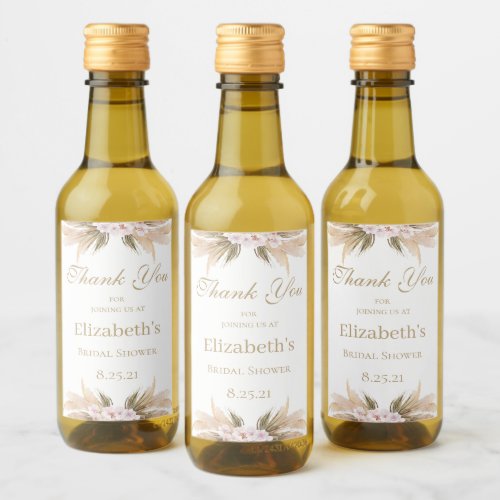 Pampas Grass  Bridal Shower Mini Wine Bottle Label