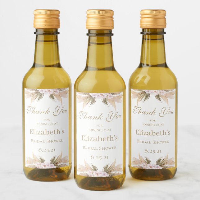 Pampas Grass  Bridal Shower Mini Wine Bottle Label (Bottles)