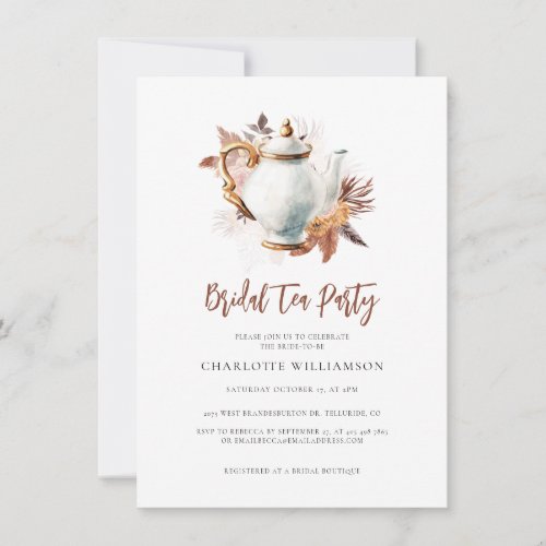 Pampas Grass Bridal Shower Tea Party Invitation