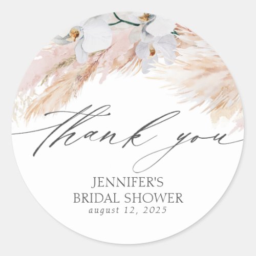 Pampas Grass Bridal Shower Thank You Classic Round Sticker
