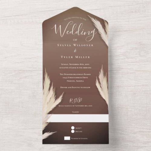 Pampas Grass Brown Wedding All In One Invitation