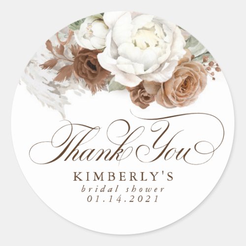 Pampas Grass Brown White Floral Thank You Classic Round Sticker