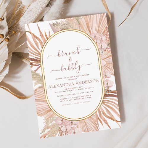 Pampas Grass Brunch Bubbly Boho Bridal Shower Invi Invitation