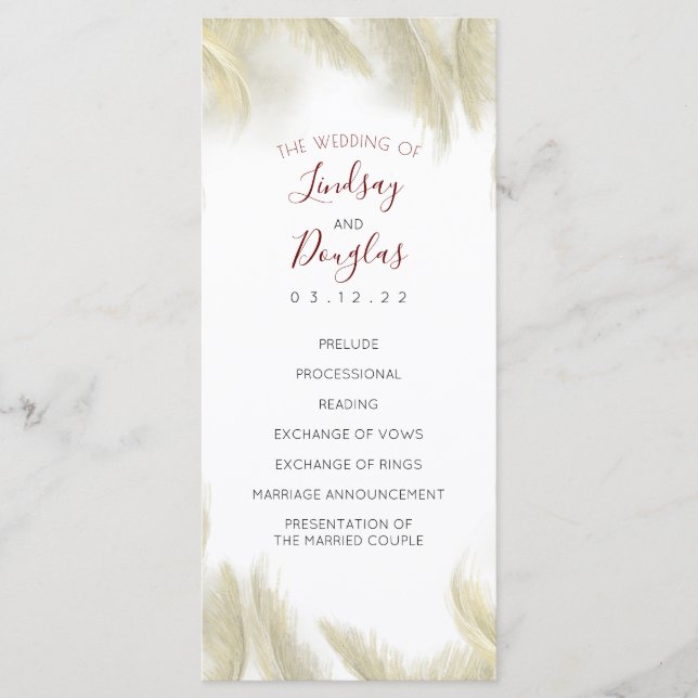 Pampas Grass Burgundy Red Wedding Programs (Front)