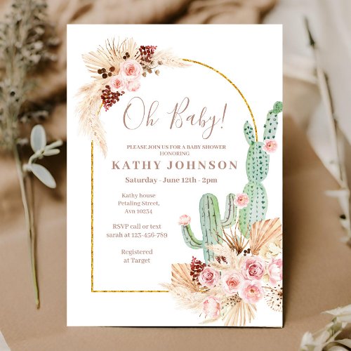 Pampas Grass Cactus Baby Shower  Invitation