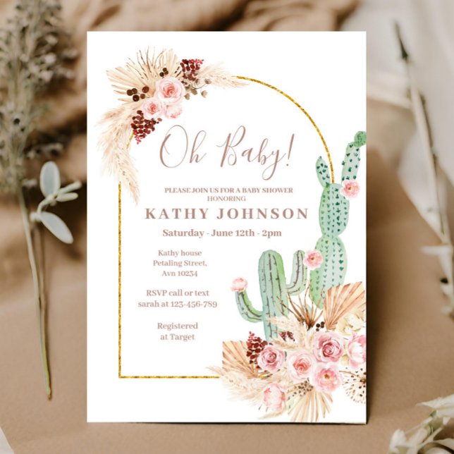 Pampas Grass Cactus Baby Shower  Invitation (Creator Uploaded)