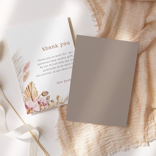 Pampas Grass Chic Boho Baby Shower Thank You Card