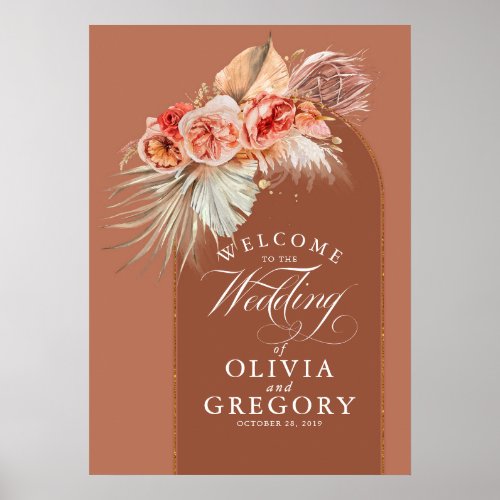 Pampas Grass Copper Rust Floral Wedding Welcome Po Poster