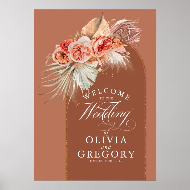 Pampas Grass Copper Rust Floral Wedding Welcome Po Poster (Front)