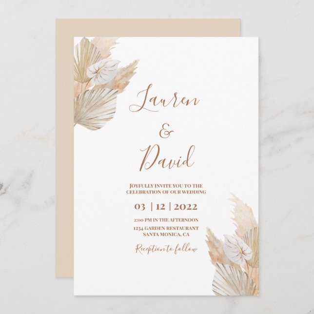 Pampas Grass desert wedding Invitation (Front/Back)