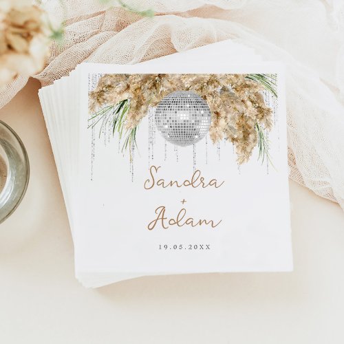 Pampas Grass Disco Ball Boho Wedding Napkins