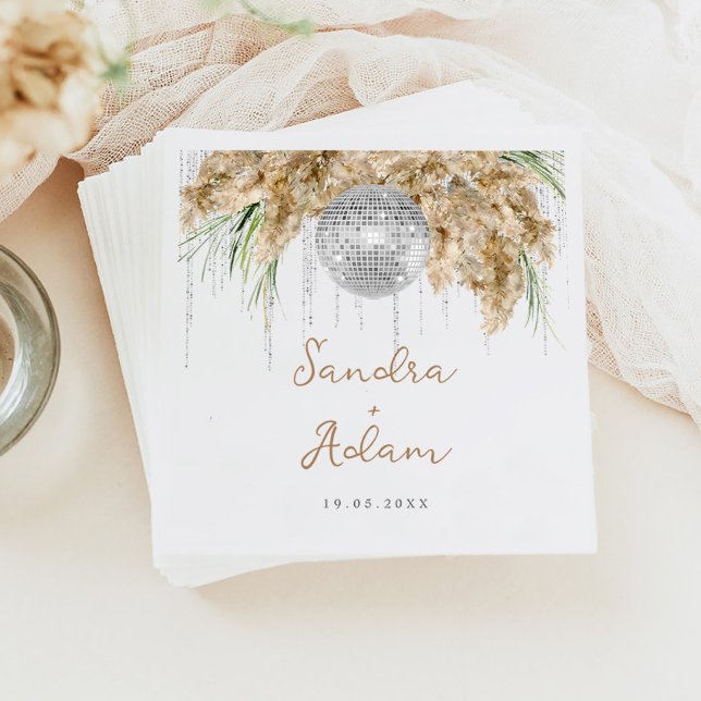 Pampas Grass Disco Ball Boho Wedding Napkins (Creator Uploaded)