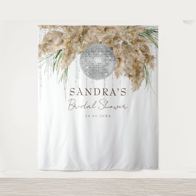 Pampas Grass Disco Ball Bridal Shower Backdrop (Front)