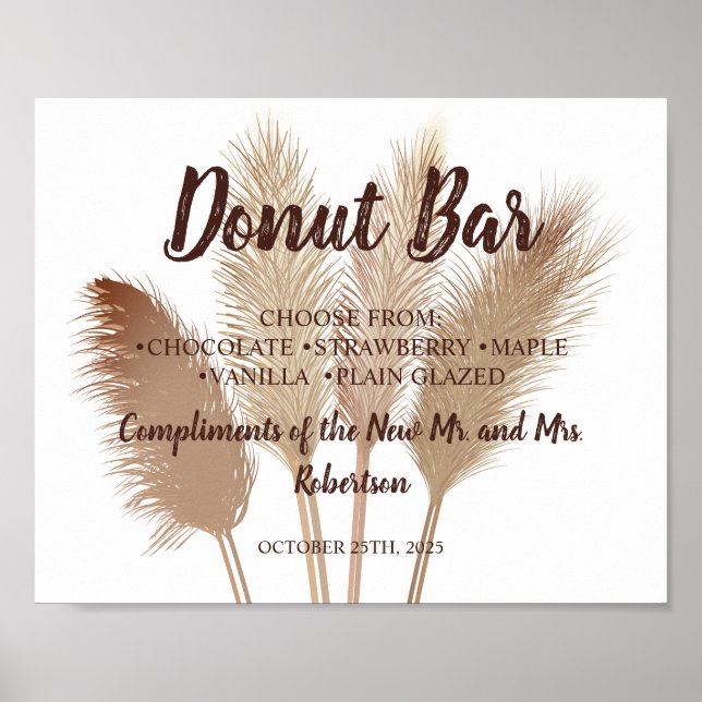 Pampas Grass Donut Bar Bridal Shower Wedding Sign (Front)