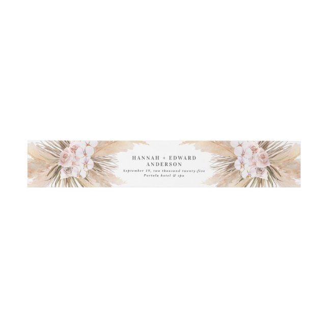 Pampas grass dried botanical script boho wedding invitation belly band (Flat)