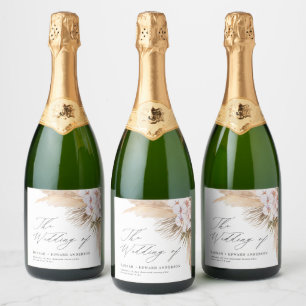 Pampas grass dried botanical script boho wedding w sparkling wine label