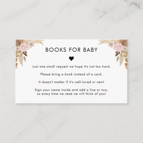 Pampas Grass Dried Floral Books for Baby Shower Enclosure Card