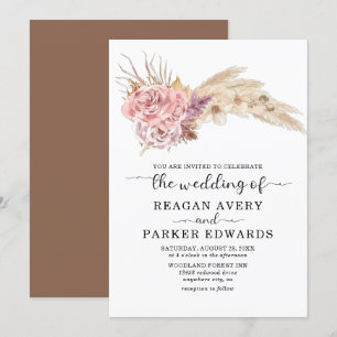 Pampas Grass Dried Floral Rose and Purple Wedding Invitation