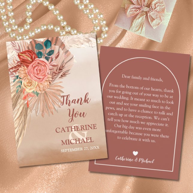 Pampas Grass Dried Floral Terracotta Boho Wedding  Thank You Card (Creator Uploaded)