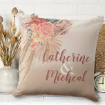 Pampas Grass Dried Floral Terracotta Boho Wedding  Throw Pillow<br><div class="desc">Pampas grass boho wedding designs in terracotta color are a popular trend in weddings this year. This beautiful and unique style incorporates earthy tones, natural textures, and bohemian elements. The use of terracotta as a dominant color adds warmth and richness to the overall look, while the boho elements such as...</div>