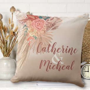 Pampas Grass Dried Floral Terracotta Boho Wedding Throw Pillow