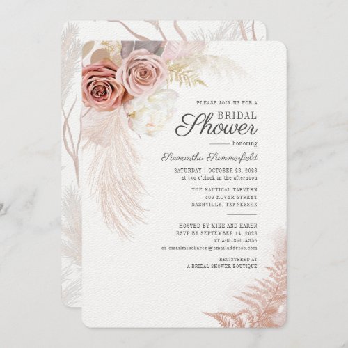 Pampas Grass Dried Floral Terracotta Bridal Shower Invitation