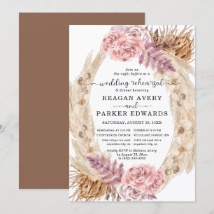 Pampas Grass Dried Floral Wedding Rehearsal Dinner Invitation