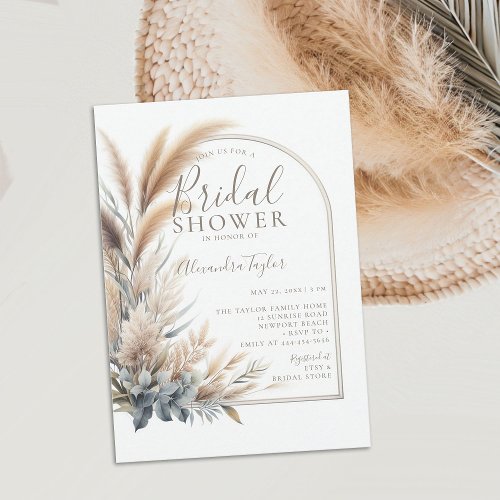 Pampas Grass Dried Flowers Boho Arch Bridal Shower Invitation