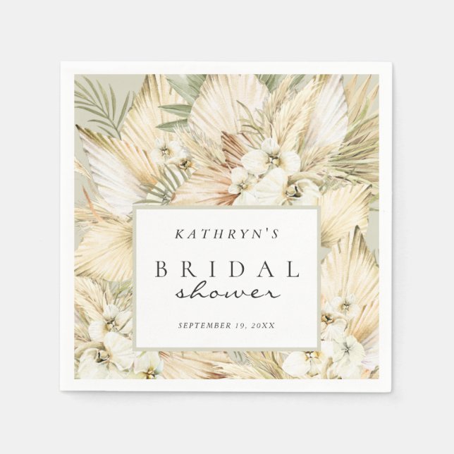 Pampas Grass Dried Flowers Boho Bridal Shower  Nap Napkins (Front)