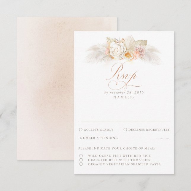 Pampas Grass Dried Foliage Wedding RSVP (Front/Back)