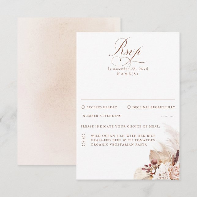 Pampas Grass Dried Foliage Wedding RSVP (Front/Back)