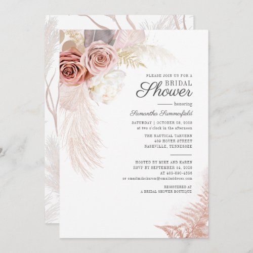 Pampas Grass Dried Leaves Terracotta Bridal Shower Invitation