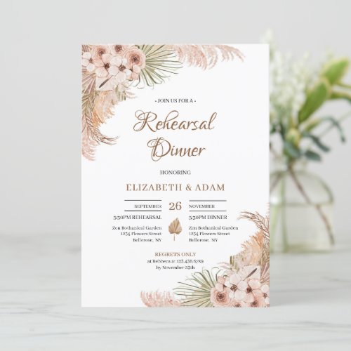 Pampas Grass Dried Palm Blush Orchid Rehearsal   Invitation
