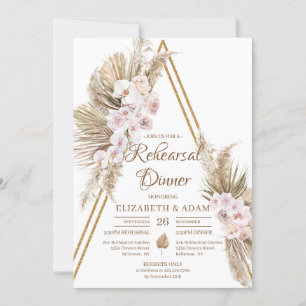 Pampas Grass Dried Palm Blush Rose Gold Rehearsal Invitation