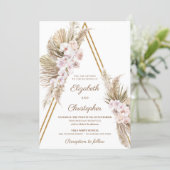 Pampas Grass Dried Palm Dusty Rose Orchid Wedding Invitation (Standing Front)