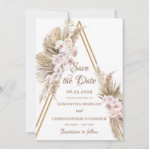 Pampas Grass Dried Palm Faux Gold Arch Dusty Rose  Save The Date