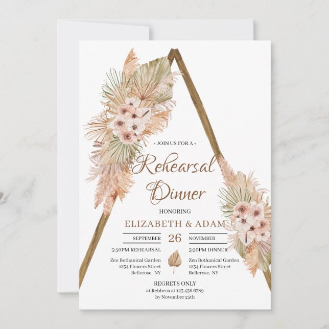 Pampas Grass Dried Palm Rustic Arch Rehearsal  Invitation (Front)