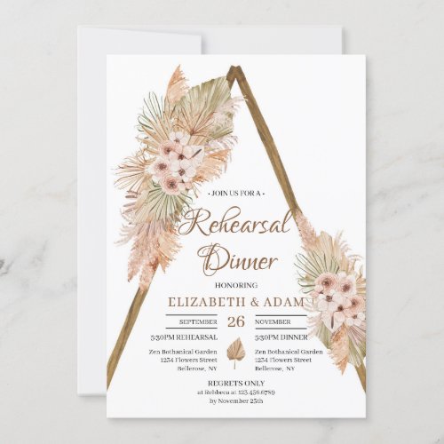 Pampas Grass Dried Palm Rustic Arch Rehearsal  Invitation