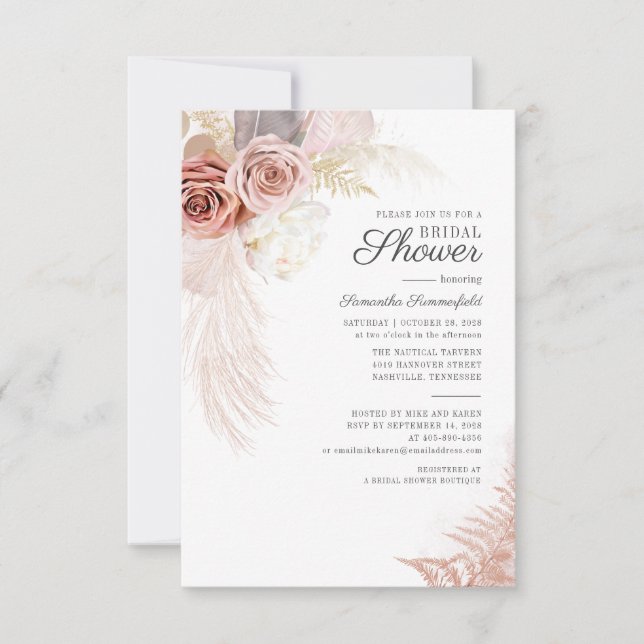 Pampas Grass Dried Palm Terracotta Bridal Shower Invitation (Front)