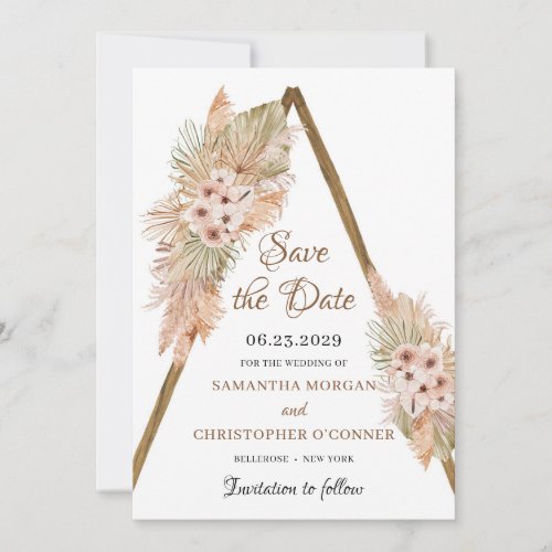 Pampas Grass Dried Palm Wooden Arch Blush Orchid Save The Date