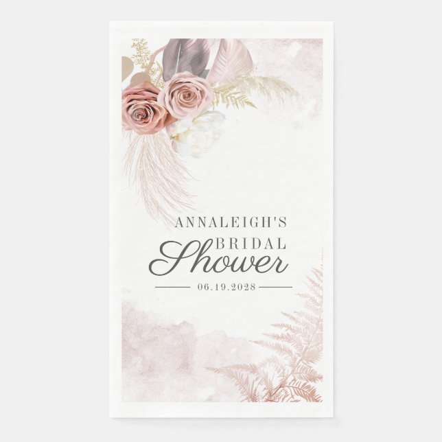 Pampas Grass Dried Palms Terracotta Bridal Shower Paper Guest Towels (Front)