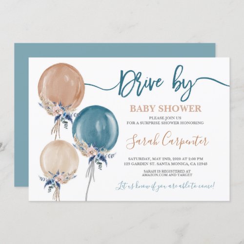 Pampas Grass Drive by baby Shower balloons Invitation