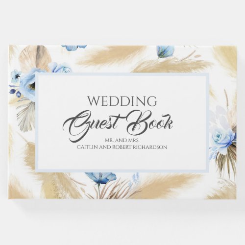 Pampas Grass Dusty Blue Floral Wedding Guest Book