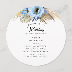 Pampas Grass Dusty Blue Floral Wedding Program