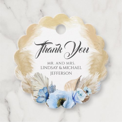 Pampas Grass Dusty Blue Floral Wedding Thank You Favor Tags